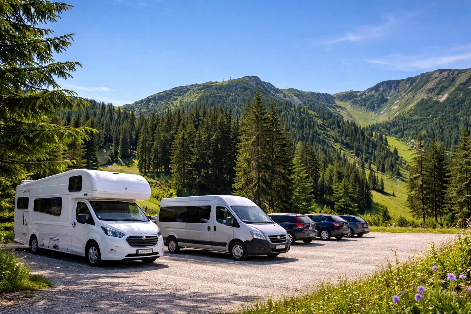 Camper stehen auf dem Stellplatz