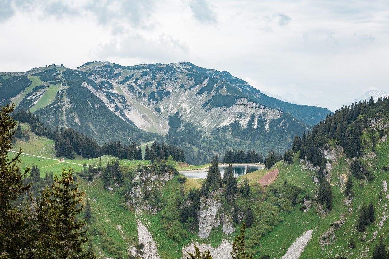 View of the mountain lake on the Hochkar